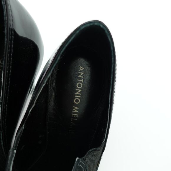 Antonio Melani Black Suede Patent Leather Heel Pump Booties Size 7.5 - Picture 3 of 9